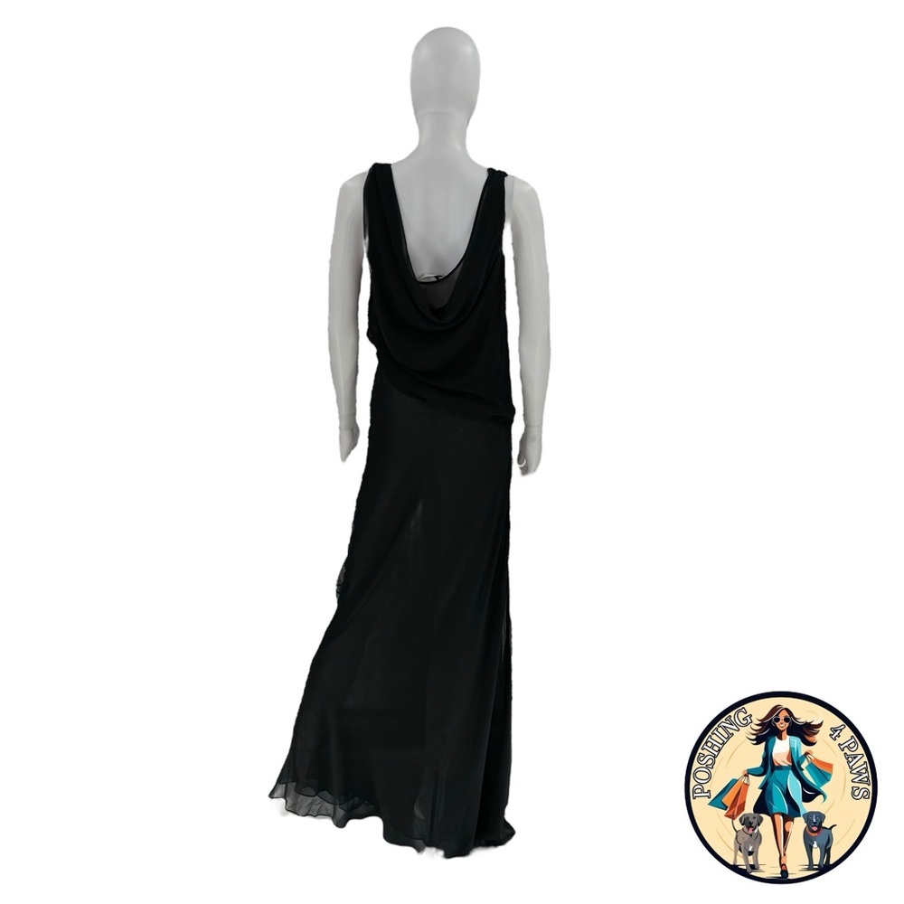 Christopher Esber Silk Formal Sheer Draped Cowl Tank Maxi Dress in Black Size 6 - Picture 5 of 12
